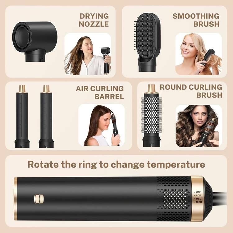 Spazzola Professionale 5 in 1 – Lisciante, Arricciacapelli e Volumizzante con Regolazione Calore