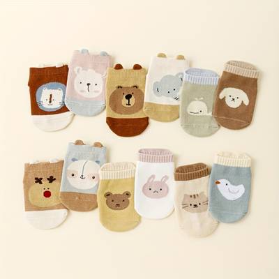 12 Paia Calzini Antiscivolo Bambini – Animali Cartoni, Stabilità e Sicurezza, Unisex Tutte le Stagioni