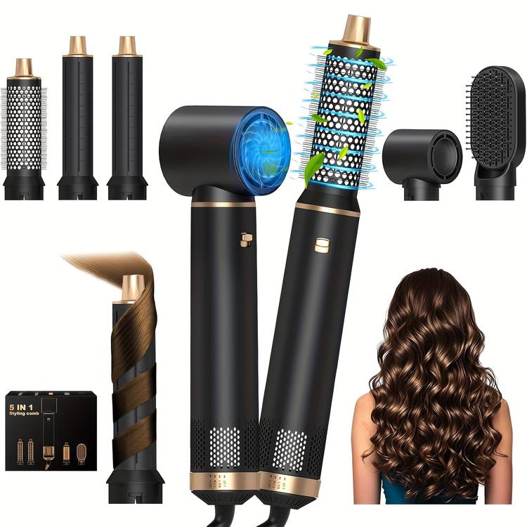 Spazzola Professionale 5 in 1 – Lisciante, Arricciacapelli e Volumizzante con Regolazione Calore