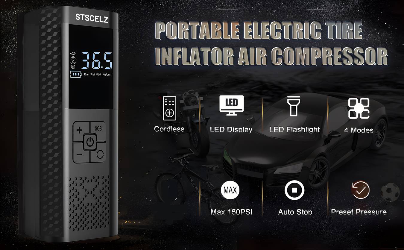 Compressore Aria Portatile – Pompa Elettrica 150 PSI con LED e Spegnimento Automatico
