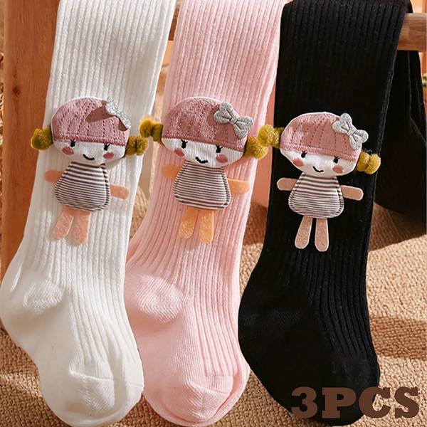 3-Pack Leggings Decorativi con Pannello Laterale per Ragazze