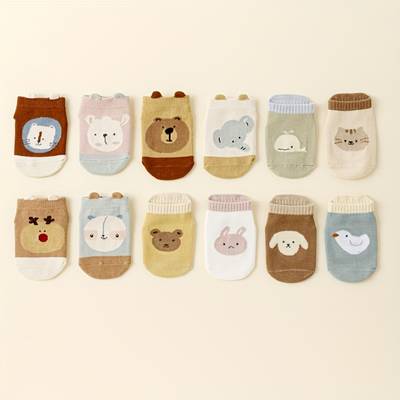 12 Paia Calzini Antiscivolo Bambini – Animali Cartoni, Stabilità e Sicurezza, Unisex Tutte le Stagioni