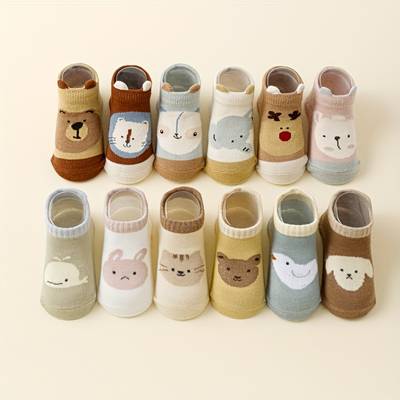 12 Paia Calzini Antiscivolo Bambini – Animali Cartoni, Stabilità e Sicurezza, Unisex Tutte le Stagioni