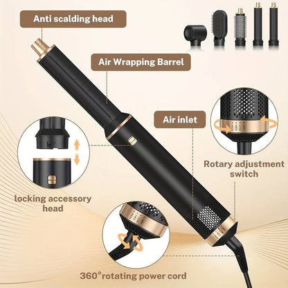 Spazzola Professionale 5 in 1 – Lisciante, Arricciacapelli e Volumizzante con Regolazione Calore