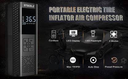 Compressore Aria Portatile – Pompa Elettrica 150 PSI con LED e Spegnimento Automatico