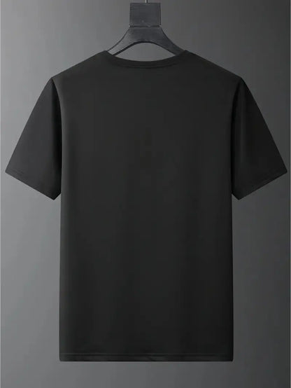 CALVIN Maglietta Casual da Uomo Nera con Grafica di Lettere Audaci - Girocollo in Poliestere Morbido per Abbigliamento Estivo Urbano, Lavabile in Macchina per l'Uso Quotidiano
