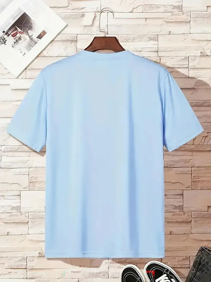 CALVIN Maglietta Casual da Uomo Nera con Grafica di Lettere Audaci - Girocollo in Poliestere Morbido per Abbigliamento Estivo Urbano, Lavabile in Macchina per l'Uso Quotidiano